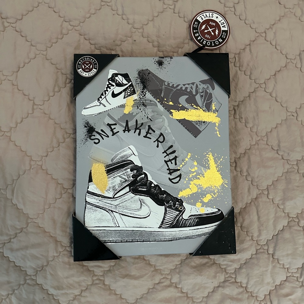 Sneaker Head Canvas Art Print in Gray, Black & Gold
